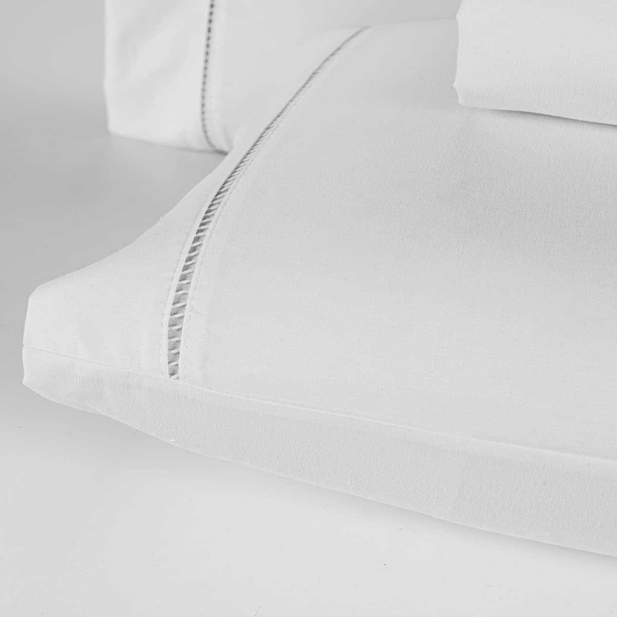 Jogo De Lençol 400 Fios Percal Poliéster Liso Toque Macio com Elástico Diversos Tamanho Solteiro Casal Queen King Size (Queen, White) - Imagem 3