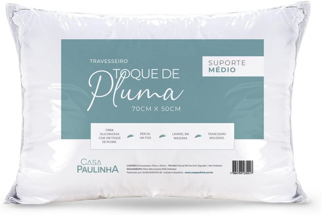 Kit 02 Travesseiros Toque de Pluma Pena Percal 180 Fios 50x70cm Lavável, Antiácaro, Antialérgico - Imagem 3