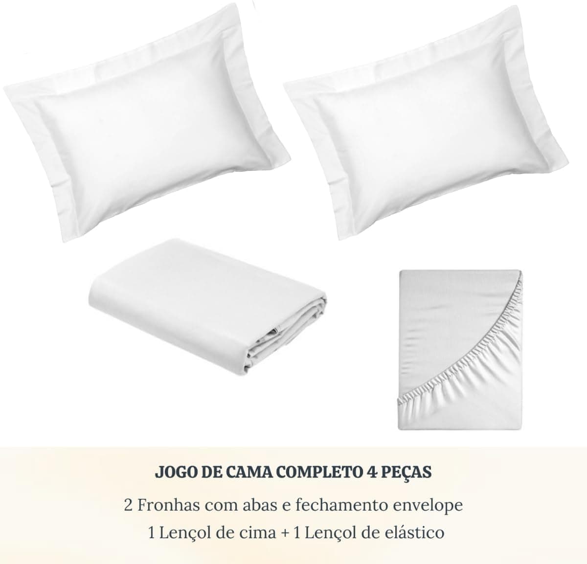 Jogo de Cama 300 FIOS, Liso, Lençol Percal 100% Algodão, 4 Peças - Bem Lunar (Branco, Queen) - Imagem 4