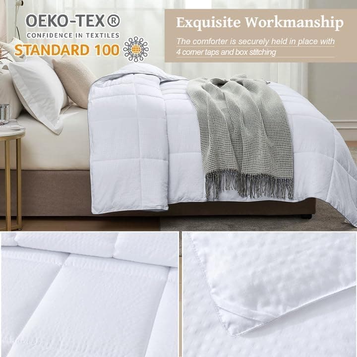Homelike Moment Edredom Queen leve - Edredom branco com enchimento alternativo para baixo e para todas as estações, edredom com abas de coner, tamanho queen macio, tamanho casal branco, em relevo - Imagem 4