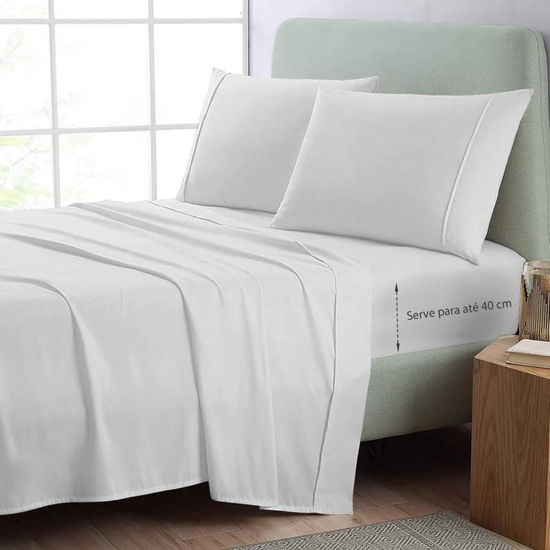 Pizuna Jogo de lençol queen 4 pecas algodao Branco, 400 fios de algodão 100% sateen de fibra longa conjunto lençol queen