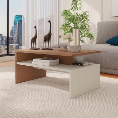 Mesa de centro sala moderna com 2 andares Giovana casa e escritório(off/madeirado) - Imagem 2