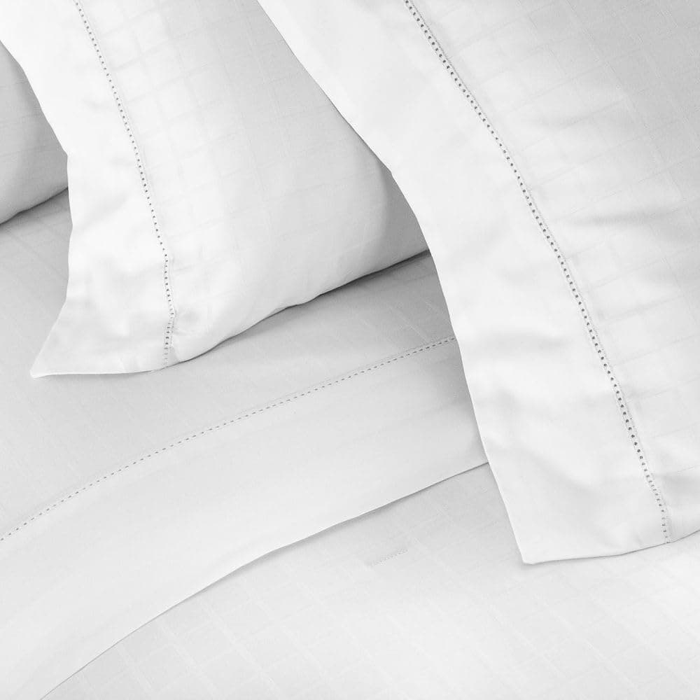 Buddemeyer Jogo de Cama Queen Cetim 300 Fios Damask Square 100% Algodão Penteado Branco 4 peças - Imagem 4