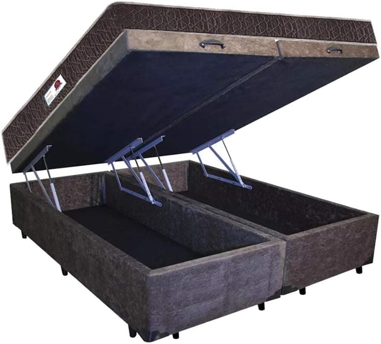 Cama Box Baú King Colchão Top Line Mola Bonnel + Box Bipartido Suede Marrom Serra Negra 63x193x203