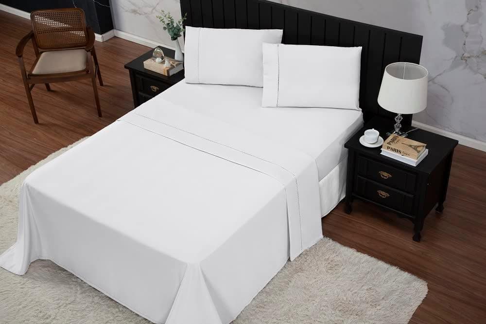 Jogo de Cama Queen Percal 400 Fios Ponto Palito 04 Peças, Antiácaro, Anti-pilling com Toque Macio - Branco - Imagem 4