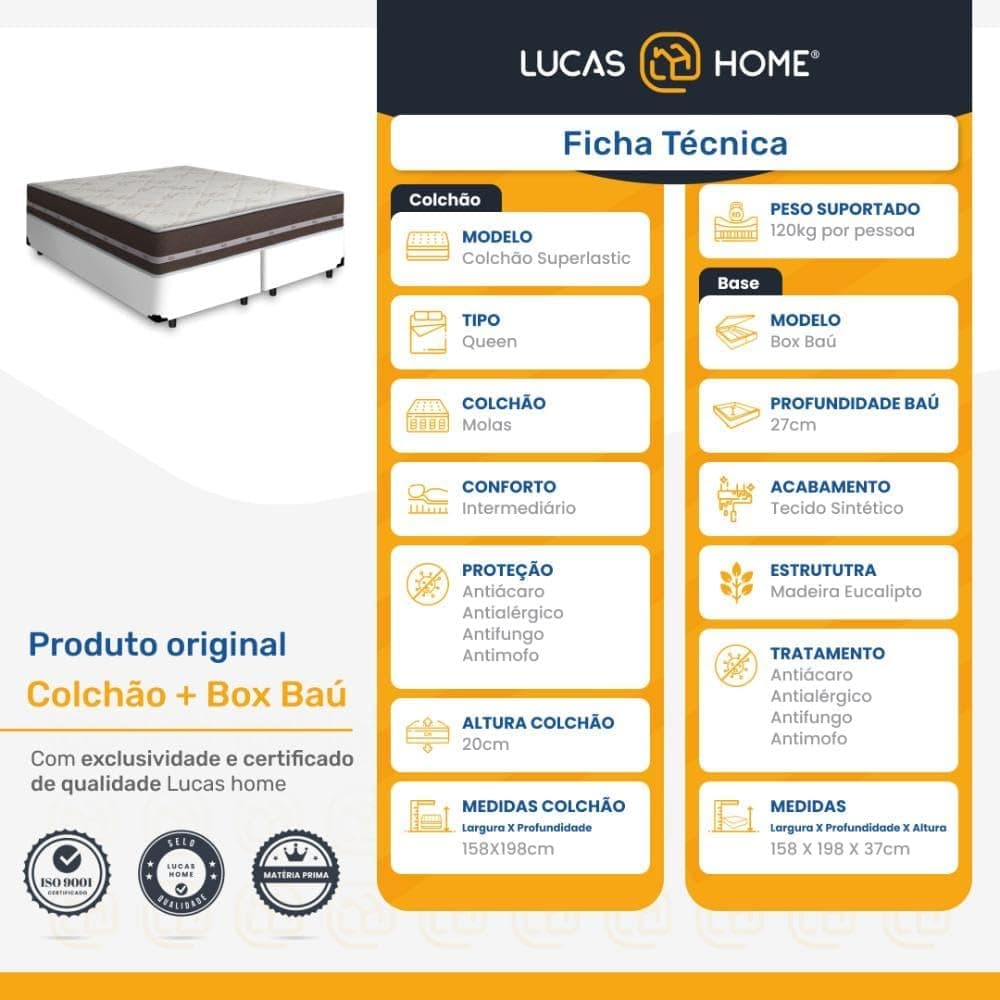Cama Box Com Baú Queen + Colchão De Molas - Anjos - Classic Superlastic 158cm - Imagem 4