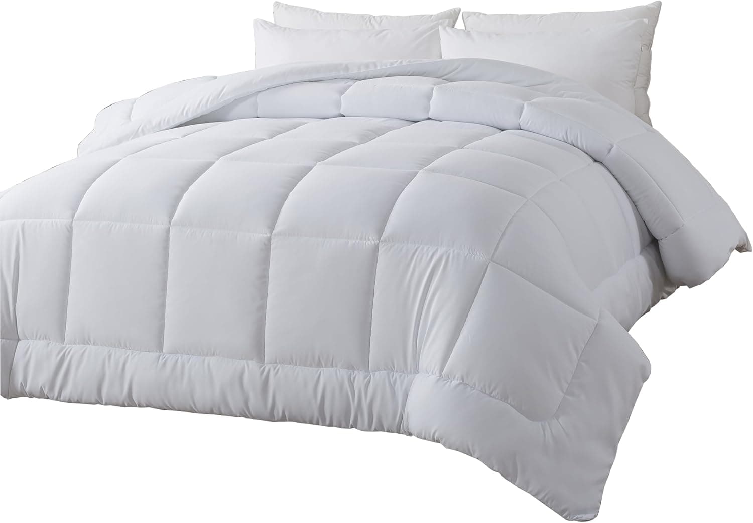 BedTreat Enchimento de edredom alternativo com abas de canto, edredom King acolchoado para todas as estações, branco, lavável na máquina, roupa de cama de microfibra