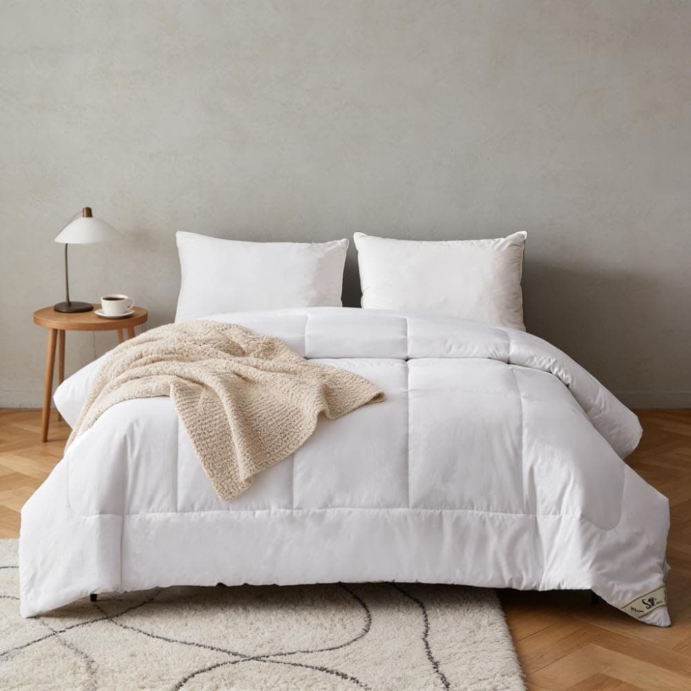 Simple&Opulence Edredão alternativo, enchimento de edredom king size com capa 100% algodão, microfibra ultramacia acolchoada para todas as estações, respirável e refrescante (king, branco)