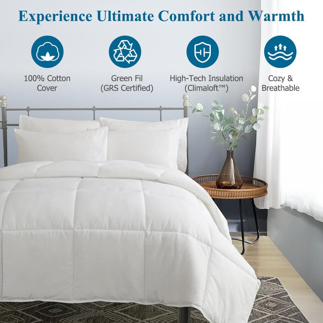 Dafinner Capa 100% algodão, leve, alternativa, edredom king, enchimento de edredom ultramacio para clima quente, colcha de cama respirável de microfibra reciclada GRS (264 x 223 cm, branco) - Imagem 3