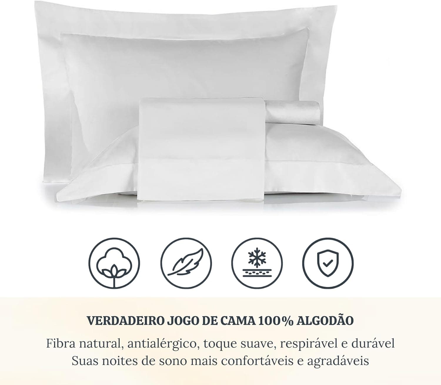 Jogo de Cama 300 FIOS, Liso, Lençol Percal 100% Algodão, 4 Peças - Bem Lunar (Branco, Queen) - Imagem 3