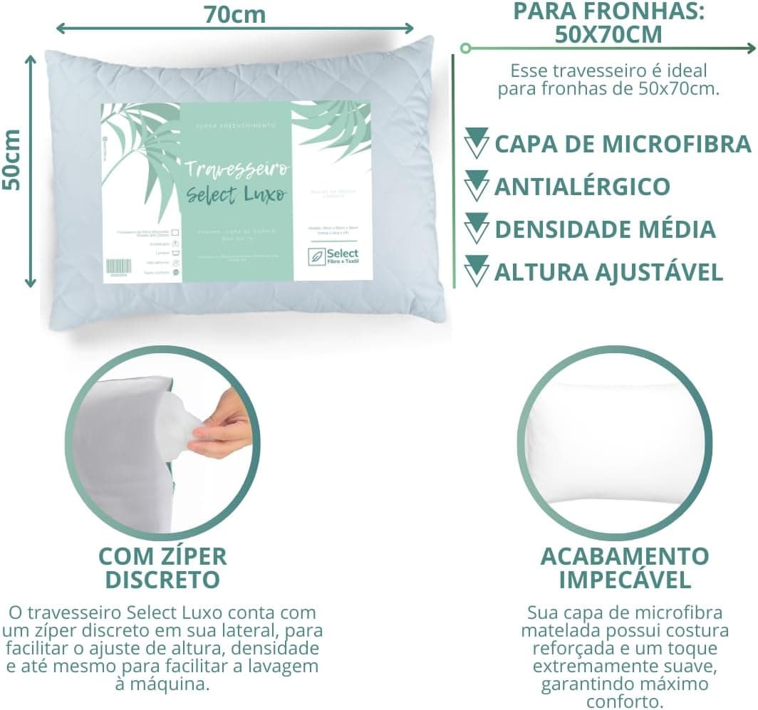 Kit 2 Travesseiros TRP Imports Select Luxo Fibras Importada E Antialérgica - Imagem 3