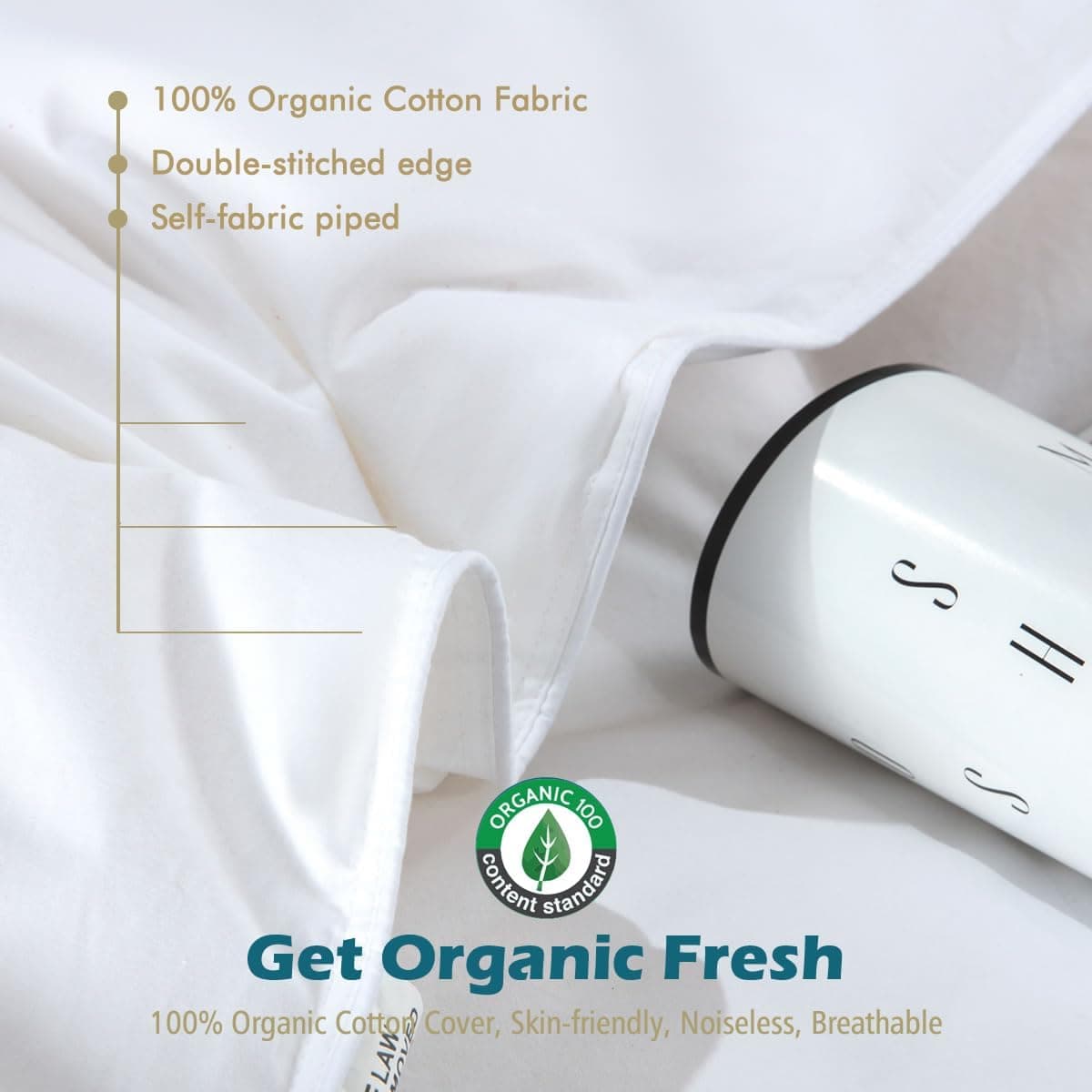 Cobnom Edredom King de penas orgânicas luxuosas, enchimento de penas e fibras de penas com capa 100% algodão, médio quente para todas as estações, branco marfim, 266 x 224 cm - Imagem 4