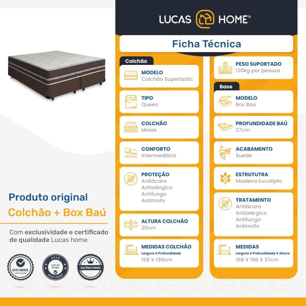 Cama Box Com Baú Queen + Colchão De Molas - Anjos - Classic Superlastic 158cm - Imagem 4