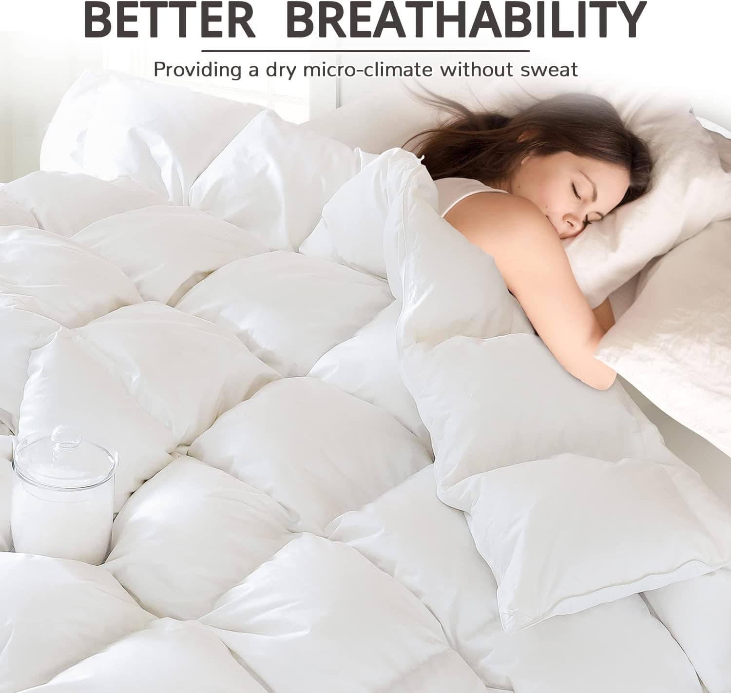 Globon Edredom King Size - Enchimento de edredom para todas as estações com calor médio, capa macia e silenciosa, 8 abas de canto e lavável na máquina - Branco - Imagem 4