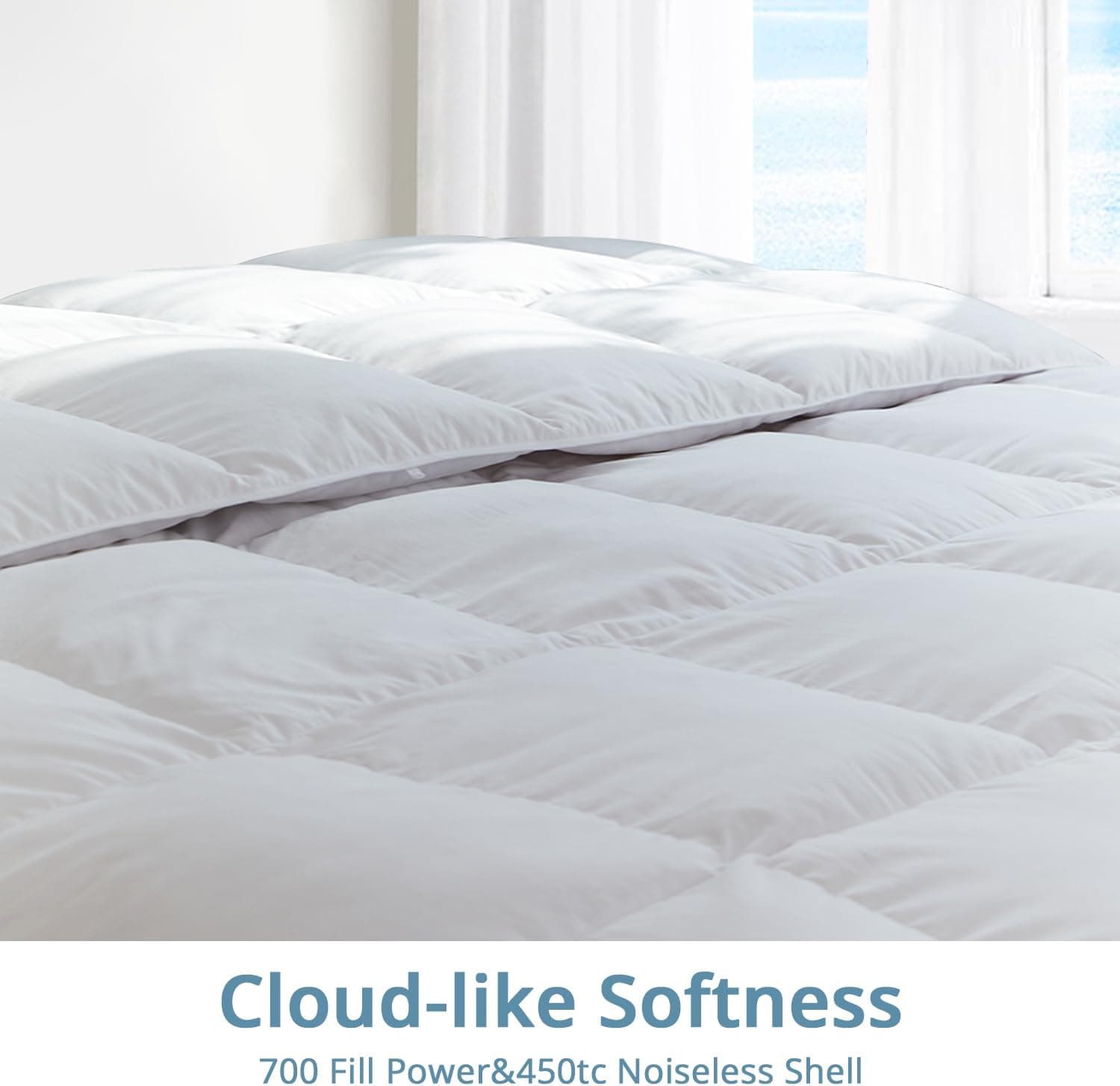 Globon Edredom de penas ultra macio e leve tamanho king, enchimento de edredom leve respirável para dormir quente/clima quente, concha silenciosa, potência de enchimento 700 com abas de canto, branco - Imagem 4