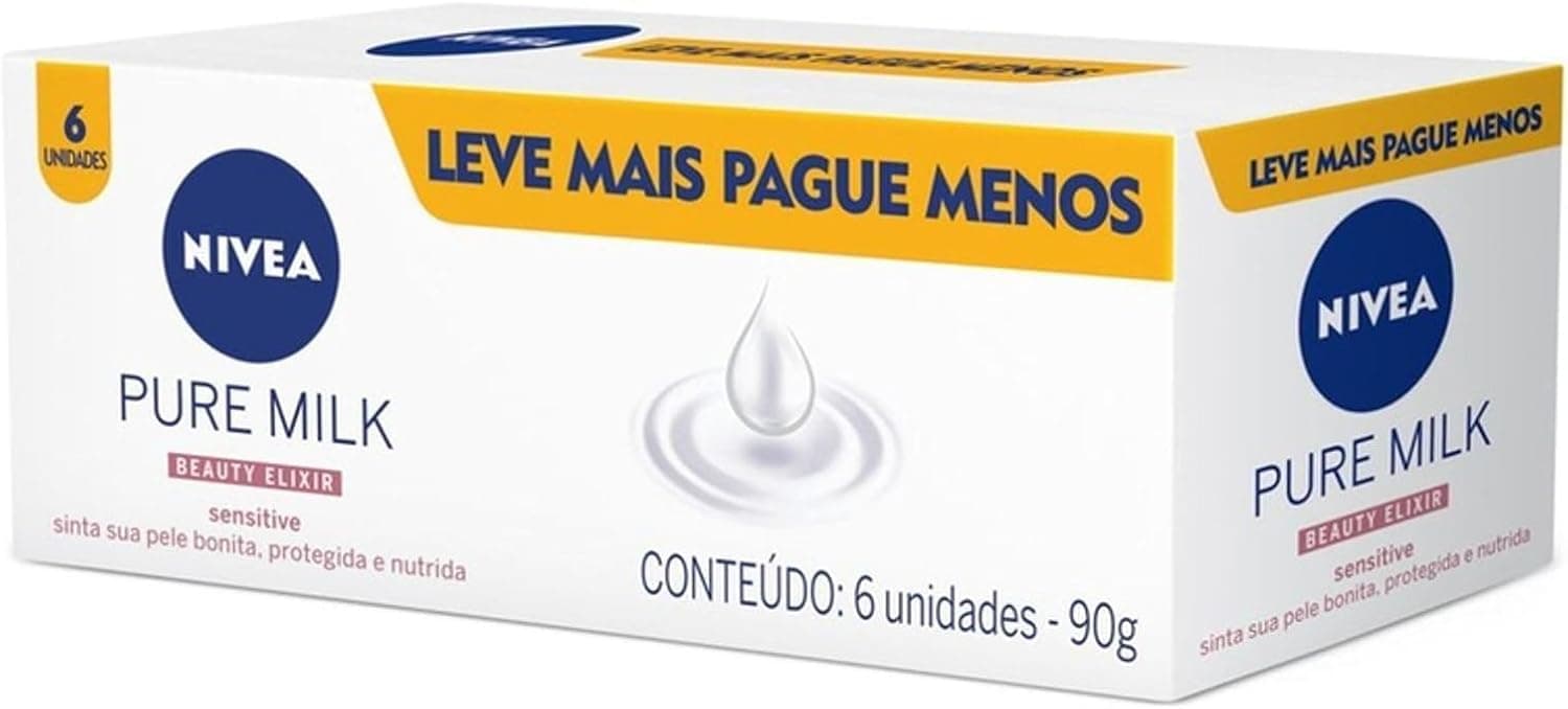 NIVEA Sabonete em Barra Pure Milk Sensitive Promo 6 un. 90g - Fórmula enriquecida com a preciosa essência do leite, proporciona uma pele macia e hidratada após o banho - Imagem 2