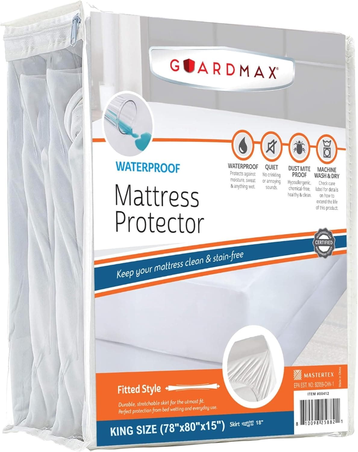 Guardmax Protetor de colchão king size de malha de jérsei – Capa de colchão impermeável e à prova d'água com bolsos extensíveis – lençol com elástico macio, confortável e silencioso à prova d'água