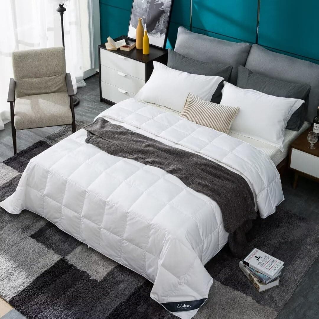Globon Edredão de plumas de verão/cobertor tamanho king, enchimento de edredom leve para quem dorme quente, capa silenciosa e extra macia, 510 g, potência de enchimento 750, com gravatas, branco - Imagem 3
