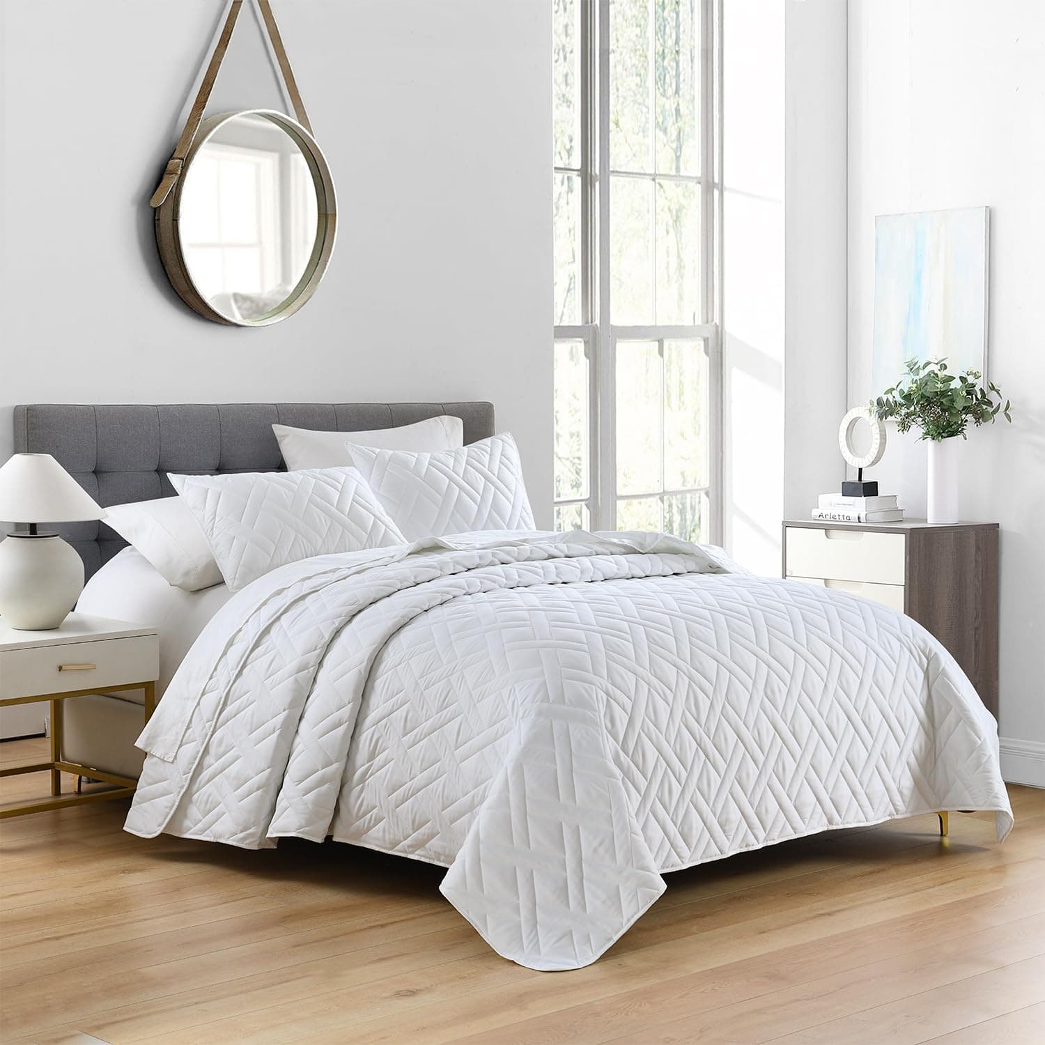 Conjunto de colcha pré-lavada, Branco, King - Imagem 3