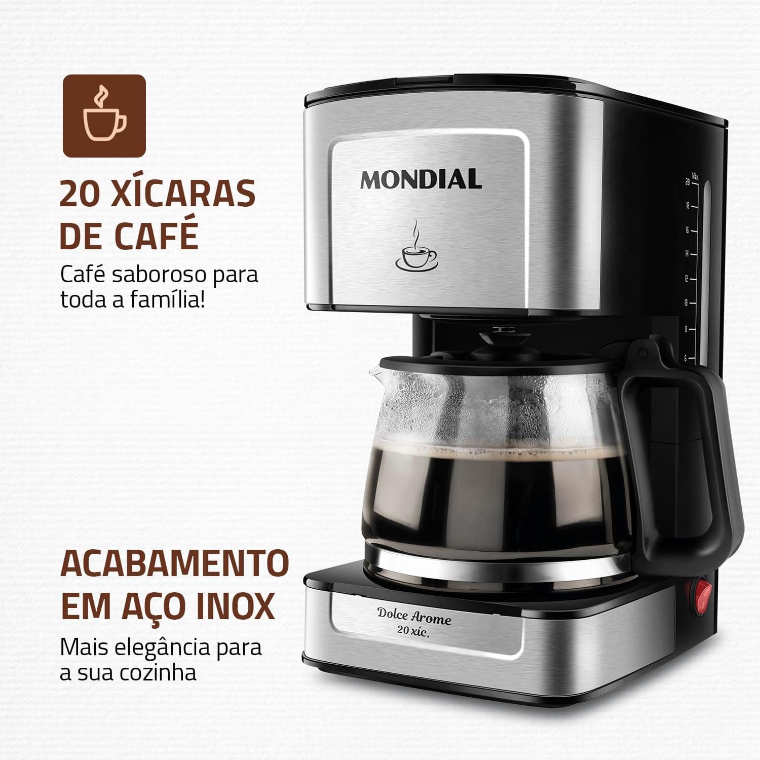 Cafeteira Elétrica Dolce Arome, Mondial, 220V, 550W, Preto/Inox - C-43-20X-SI - Imagem 3