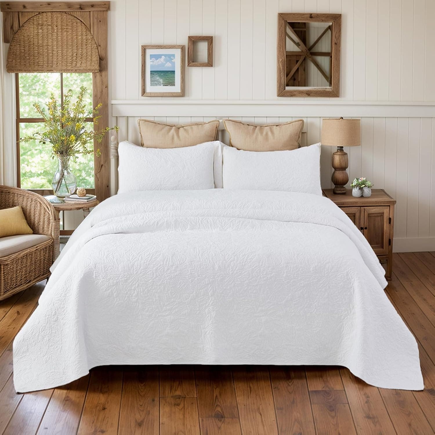 Brandream Colchas brancas king size conjunto de colcha de algodão botânico Matelasse conjunto de colchas de algodão 3 peças - Imagem 4