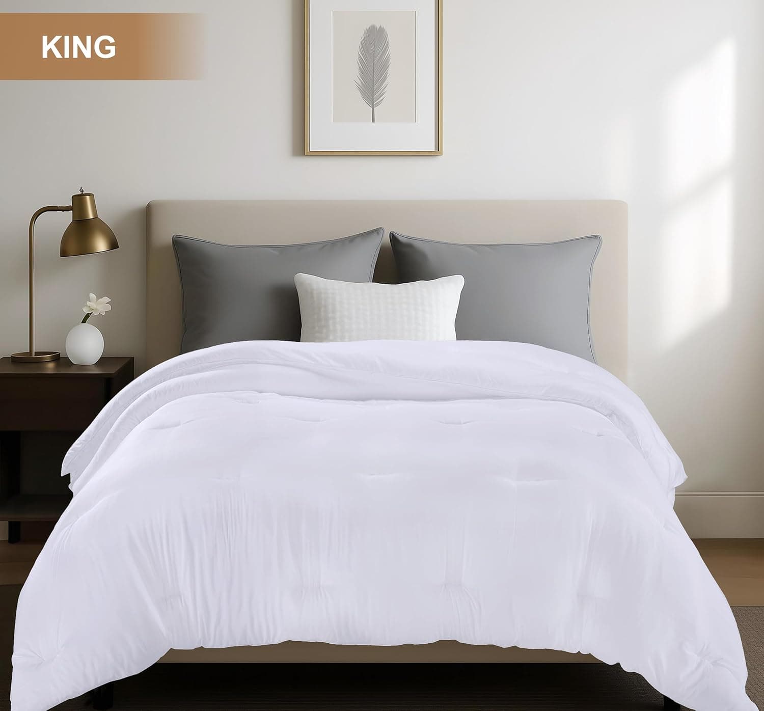 Utopia Bedding Edredom King acolchoado alternativo para todas as estações - Enchimento de edredom com abas de canto - Lavável na máquina - Edredom de cama - Branco - Imagem 3