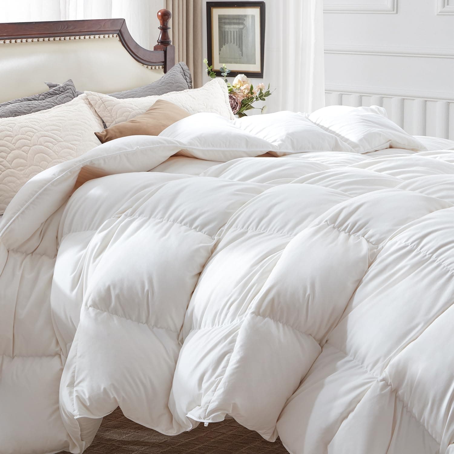 Globon Edredom Fusion branco tamanho king, enchimento de edredom pesado para o inverno, capa ultra macia silenciosa com 8 abas de canto, branco - Imagem 4
