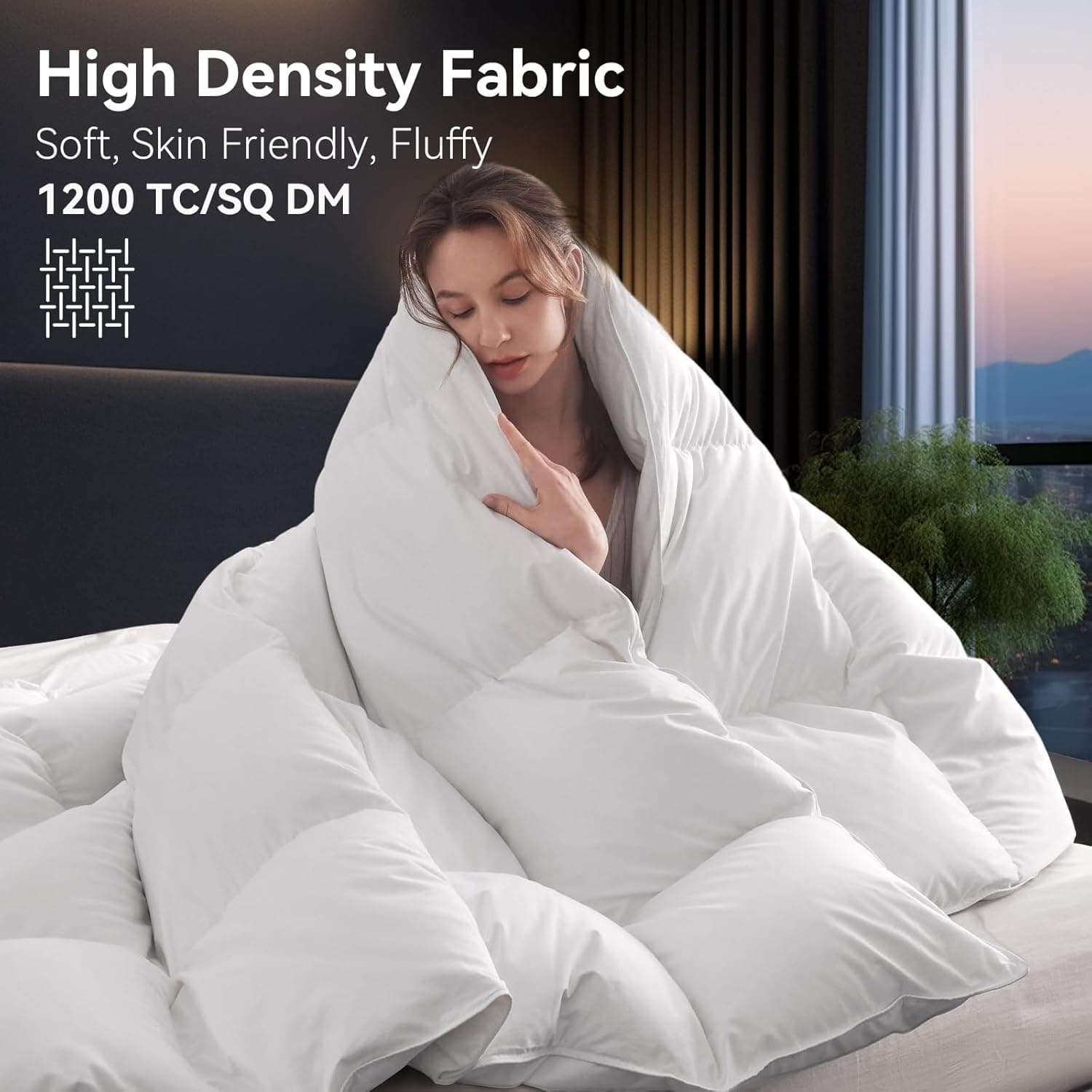 L LOVSOUL Edredom de penugem de ganso tamanho king grande, 850+ Fill Power estilo hotel, 1200TC, enchimento de edredom branco macio para todas as estações com 8 abas de canto - Imagem 4