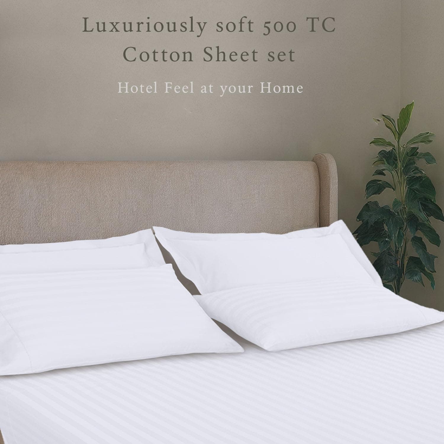 Jogo de lençol de cama luxuoso com 4 peças, 500 fios, 100% algodão, 2 cm, listras damasco ELS da Threadmill Home, para colchões de até 45 cm de profundidade, cetim liso, Branco, Queen - Imagem 3