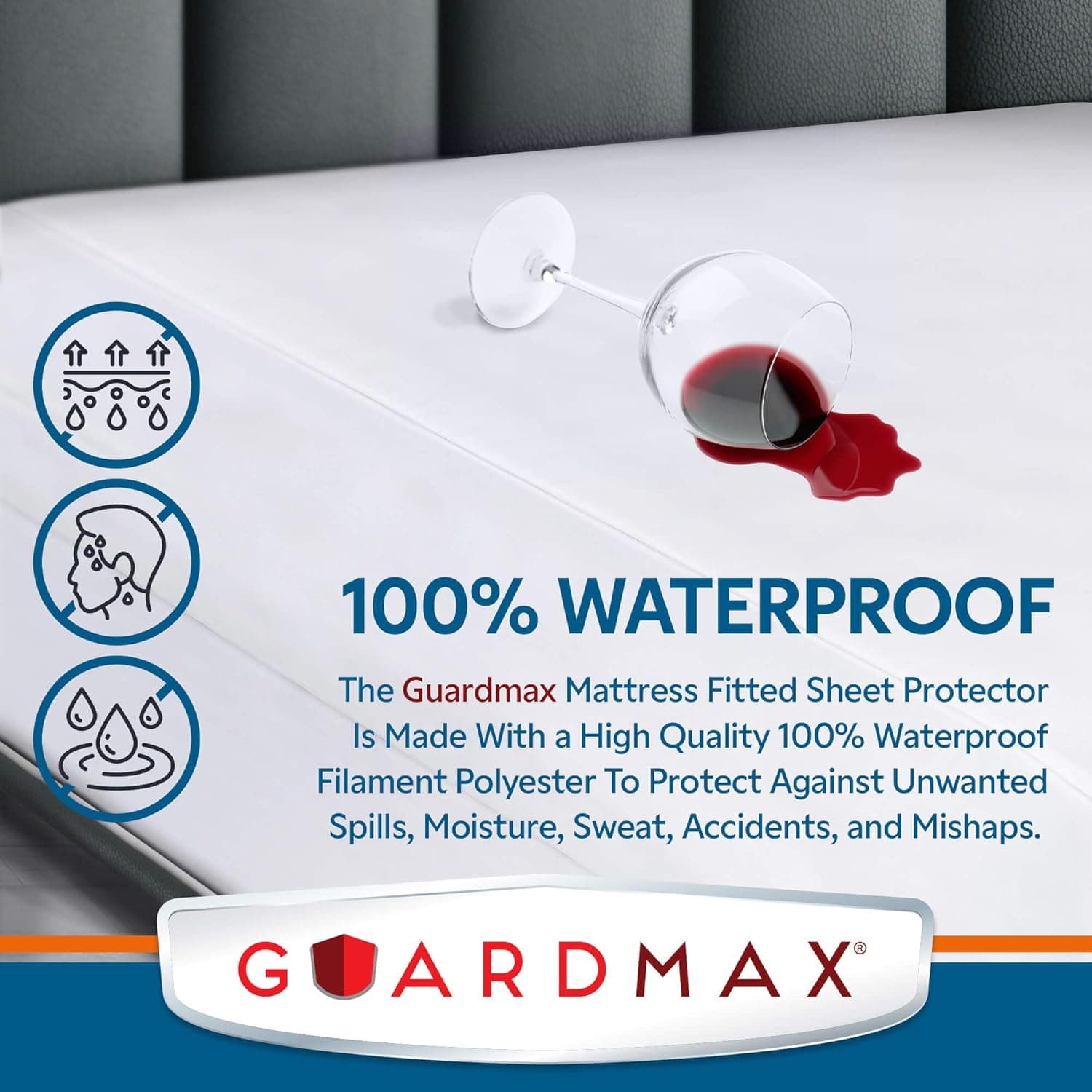 Guardmax Protetor de colchão king size de malha de jérsei – Capa de colchão impermeável e à prova d'água com bolsos extensíveis – lençol com elástico macio, confortável e silencioso à prova d'água - Imagem 4