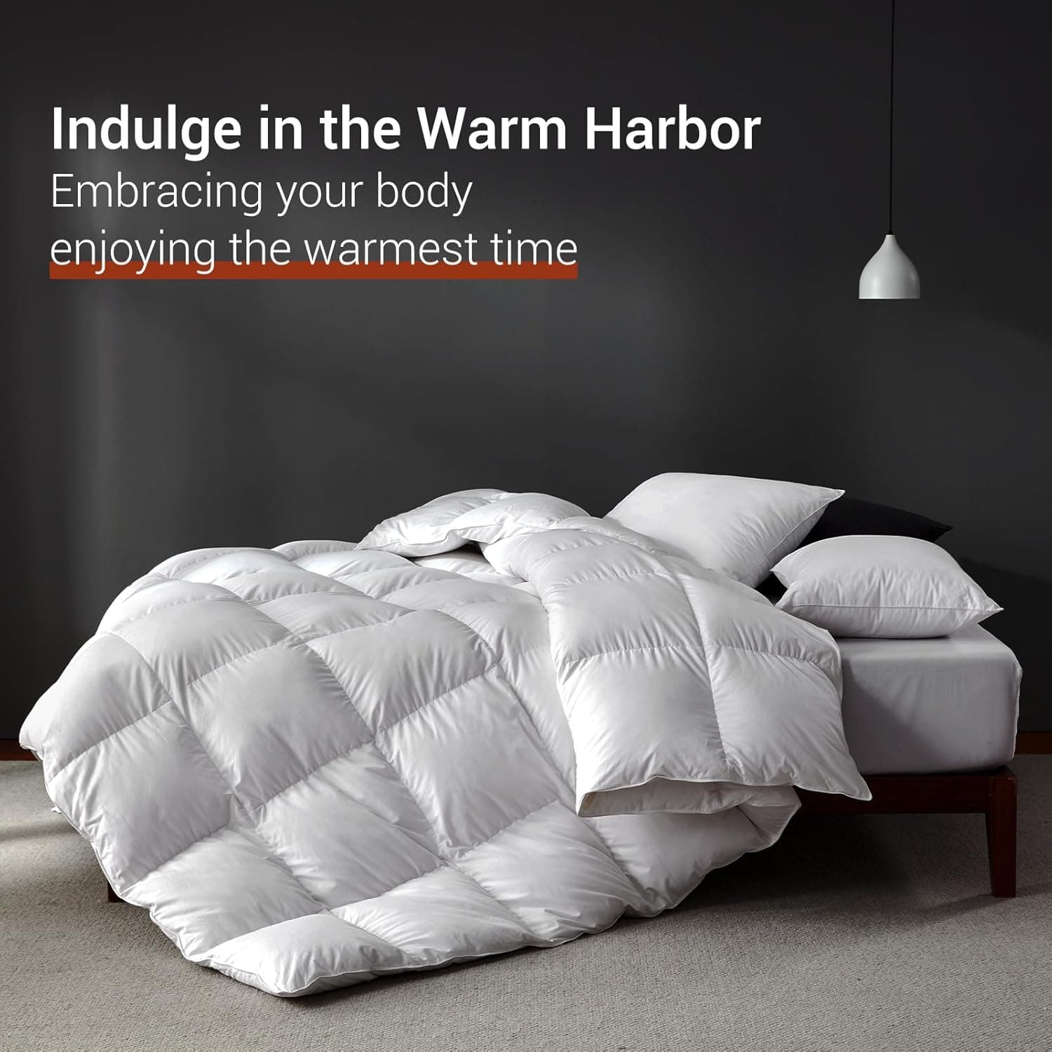 Edredom de penas de ganso tamanho king | Enchimento de edredom premium para todas as estações | Potência de enchimento 750 | Capa de mistura de algodão 1200TC | Peso branco de 1,417 g | Calor - Imagem 3