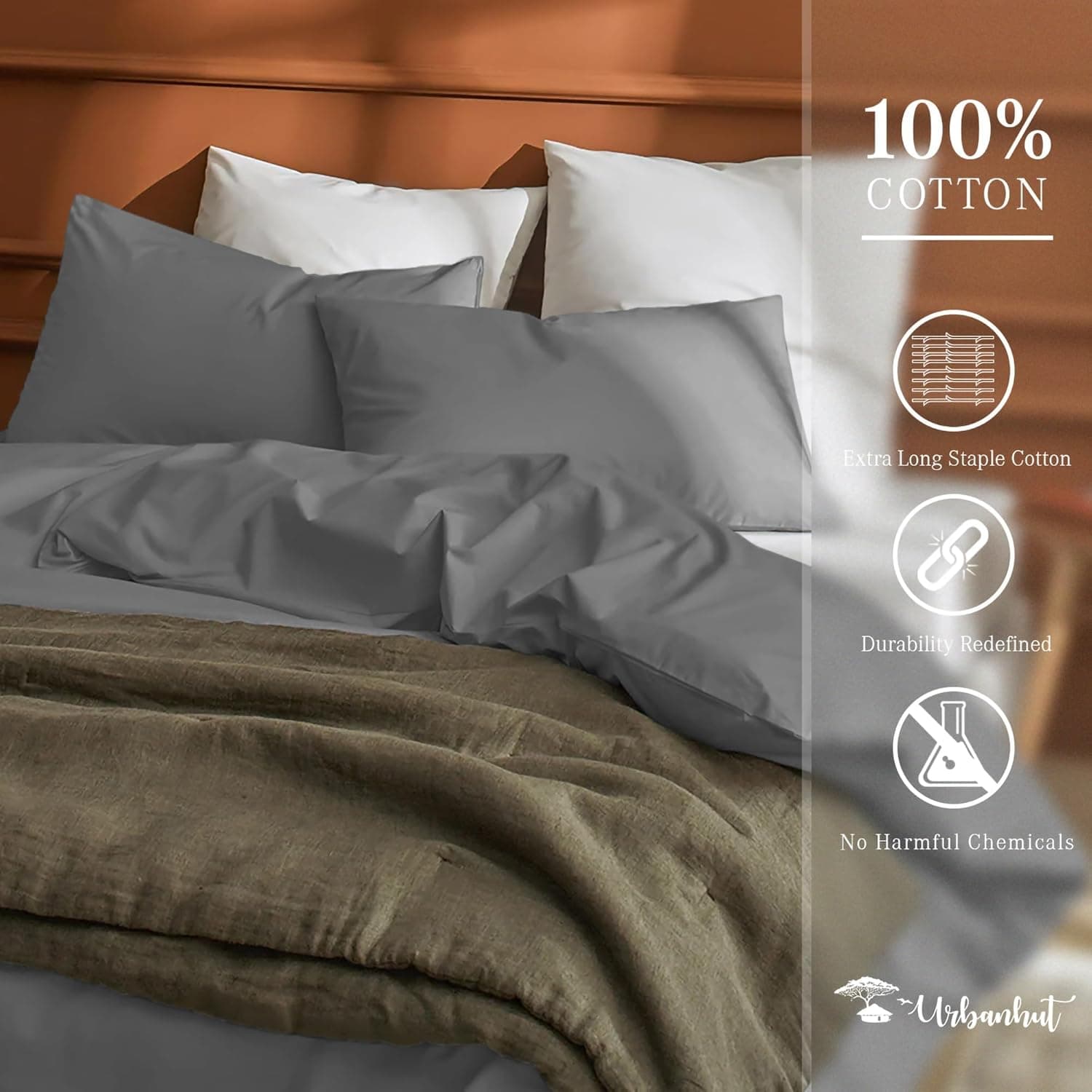 URBANHUT Conjunto de capa de edredom tamanho king (3 peças), 100% algodão 700 fios, capa de edredom de trama de cetim luxuosa, capa de edredom macia e respirável com fecho de botão oculto e 2 fronhas - Imagem 3