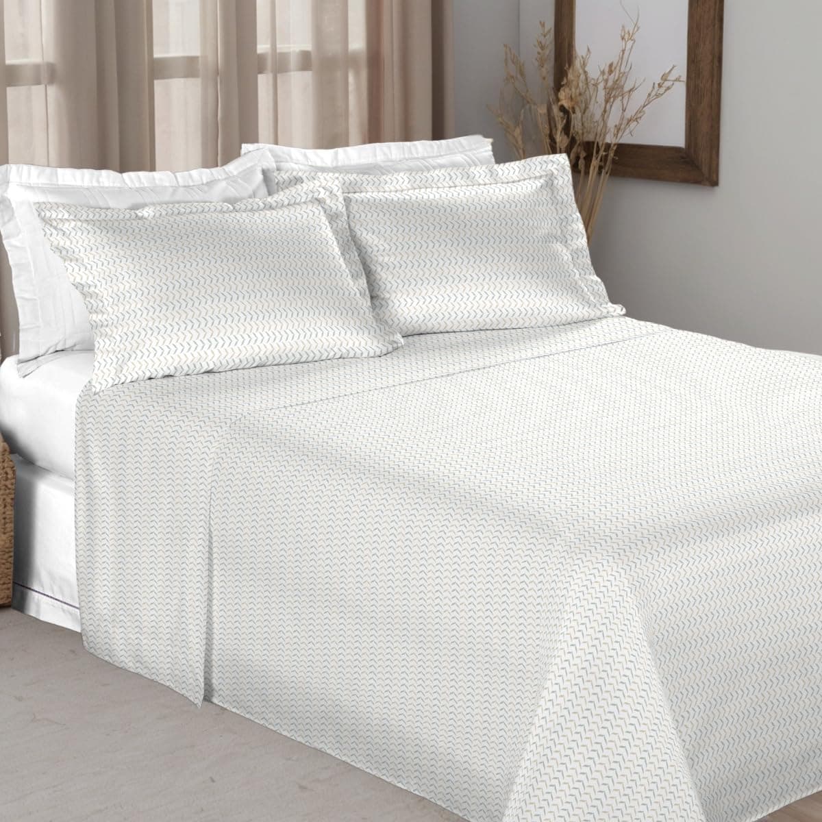 Jogo de Cama 180 FIOS, varias estampas e tamanhos, Lençol Percal 100% Algodão, 4 Peças - Bem Lunar (Branco Minimal, Casal)