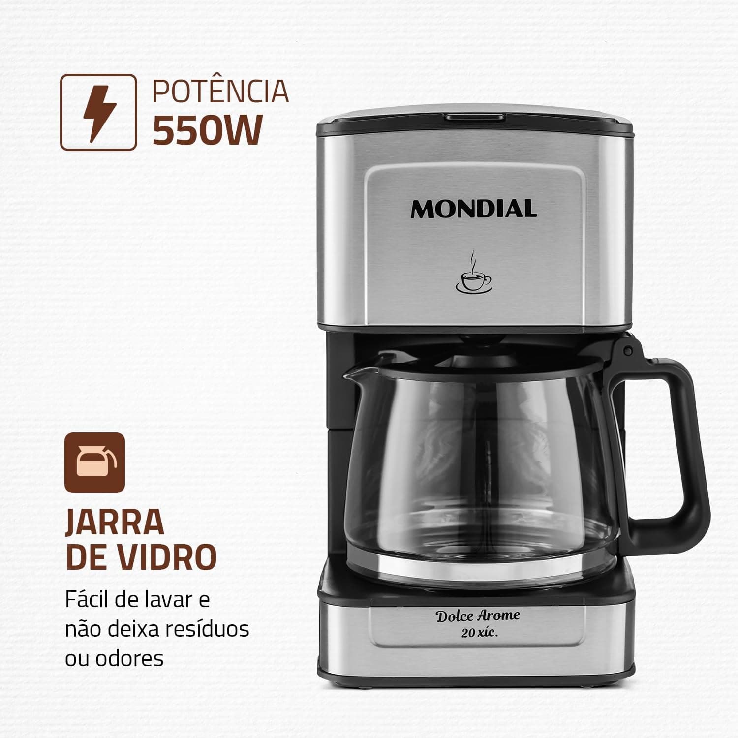 Cafeteira Elétrica Dolce Arome, Mondial, 220V, 550W, Preto/Inox - C-43-20X-SI - Imagem 4