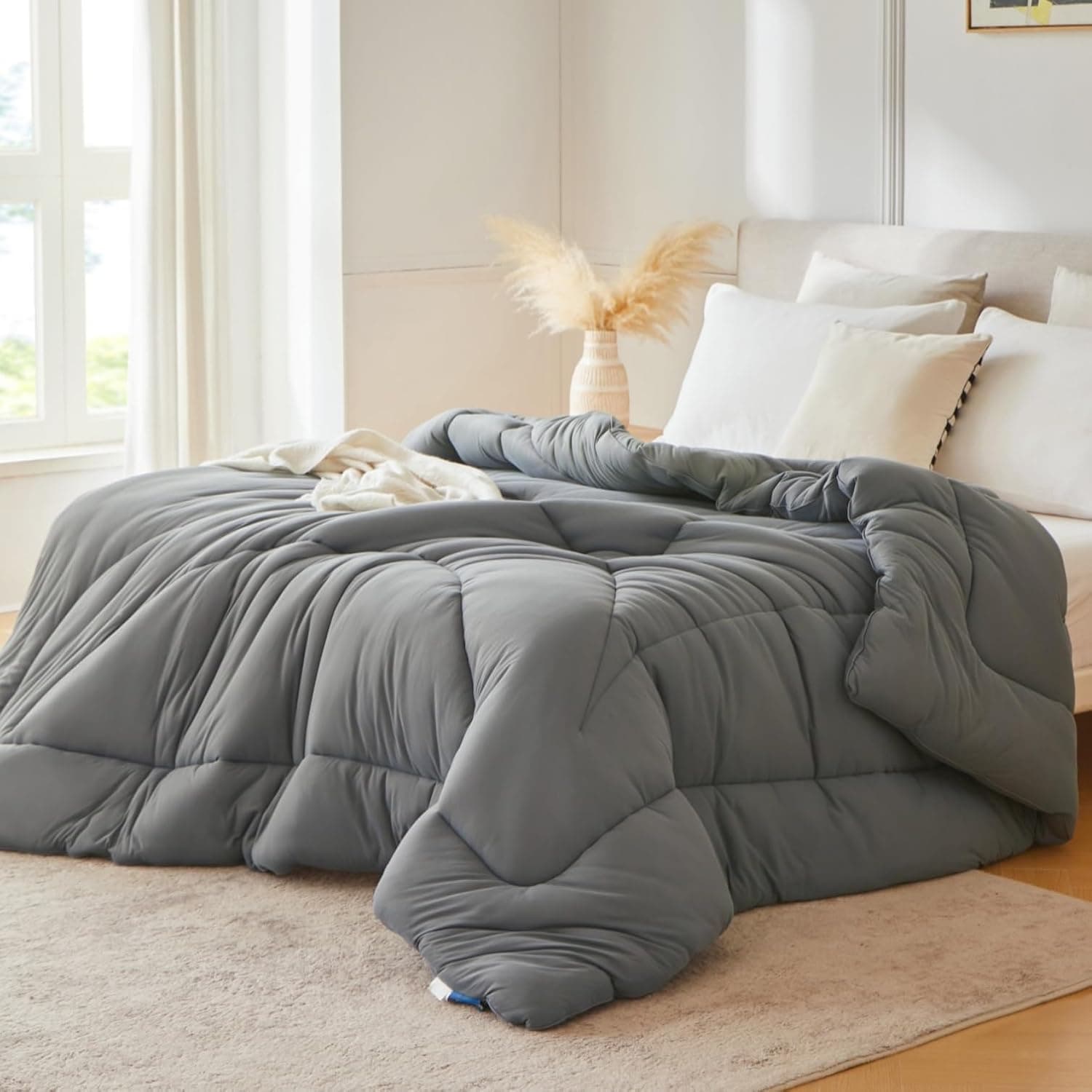 Enchimento de edredom de cama, edredom de cama king size acolchoado macio, edredom alternativo, com costura acolchoada ergonômica, 264 cm x 228 cm (cinza nublado/King)