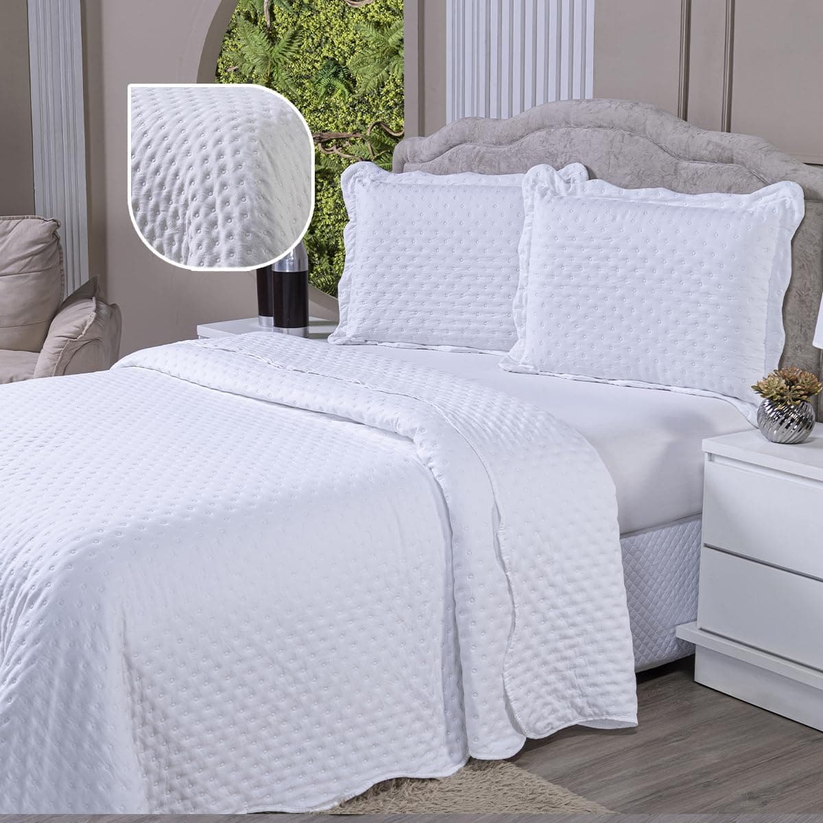 Kit Colcha Balle Para Cama King 400 Fios Dupla Face 3 Peças Cores Lisas Tecido Piquet Toque Mácio Acompanha Cobre Leito e 2 Porta Travesseiros (Branco, Casal King (260x280cm))