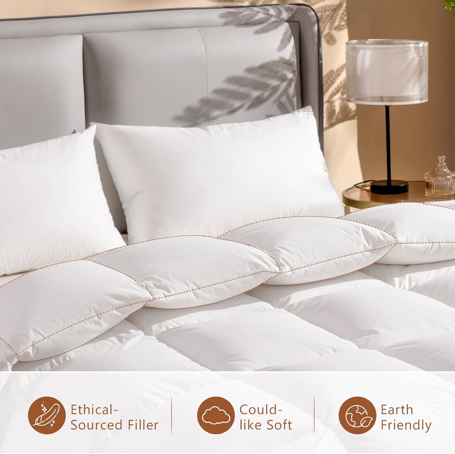 DWR Edredão King de luxo grande, 50% enchimento de plumas, mistura de algodão ultramacio, peso médio, enchimento de edredom estilo hotel com laços (300 x 238 cm, branco) - Imagem 4