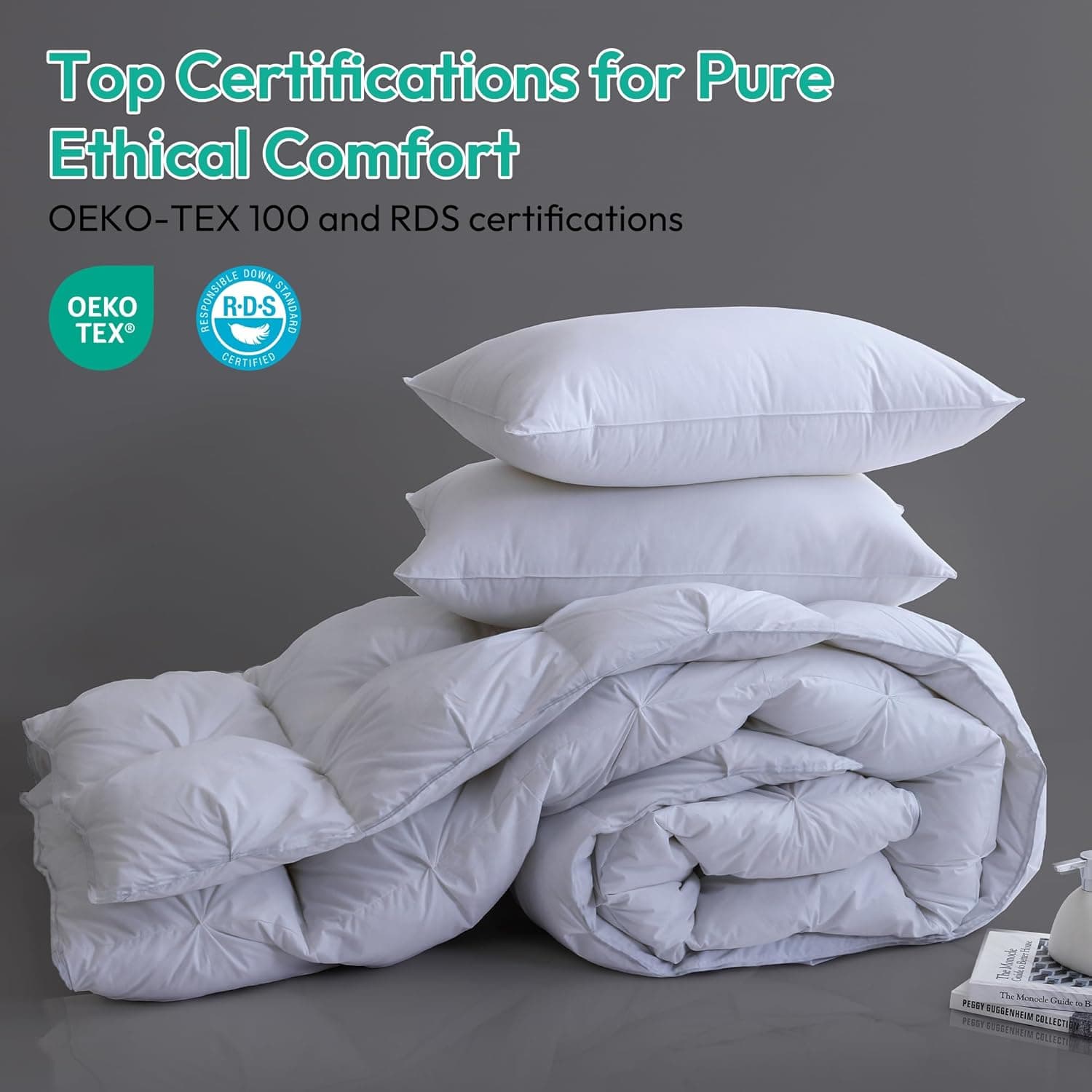 Three Geese Edredom de penas de ganso com pregas e penas de ganso king size, enchimento de 750+, tecido 100% algodão 1200 fios, edredom branco premium para todas as estações com 8 abas - Imagem 4