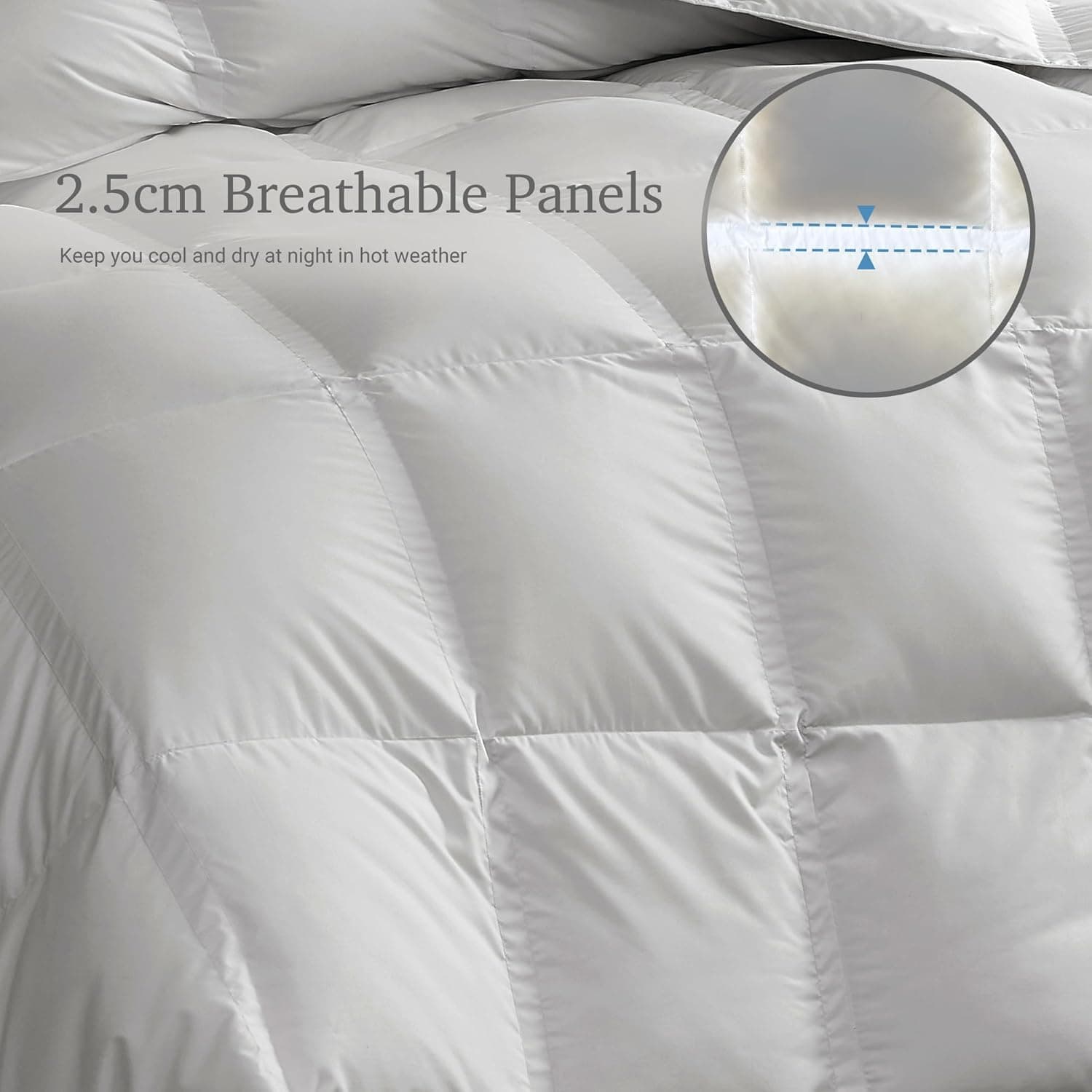 Hotel Grand Edredom de plumas de ganso branco tamanho queen - enchimento de edredom leve com 8 laços nos cantos - Edredom de hotel de luxo 2,5 cm painel respirável para o verão e dormir quente, 228,6 - Imagem 3