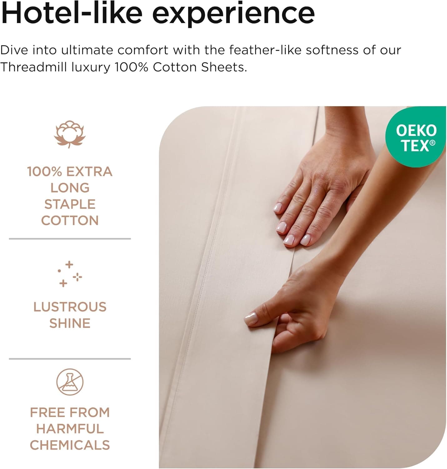 Conjunto de lençóis de cetim sólido de algodão 100% ELS da Threadmill Home Bedding 800 fios, roupa de cama de luxo, conjunto de 4 peças, lençóis de cama, trama acetinada suave, king, branco, Bege, Queen - Imagem 4