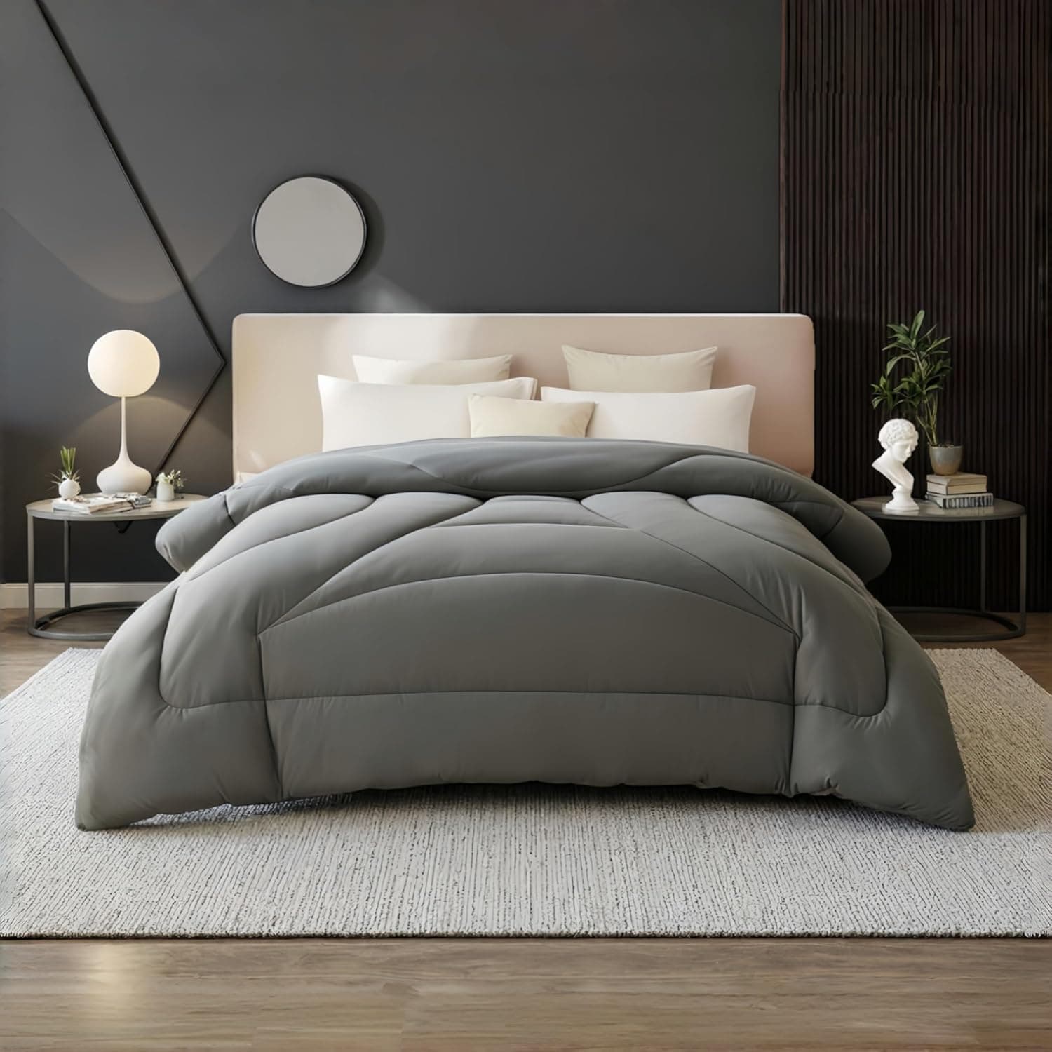Enchimento de edredom de cama, edredom de cama queen size acolchoado macio, edredom alternativo, com costura acolchoada ergonômica, 228,6 cm x 228,6 cm (cinza nublado/Queen) - Imagem 3