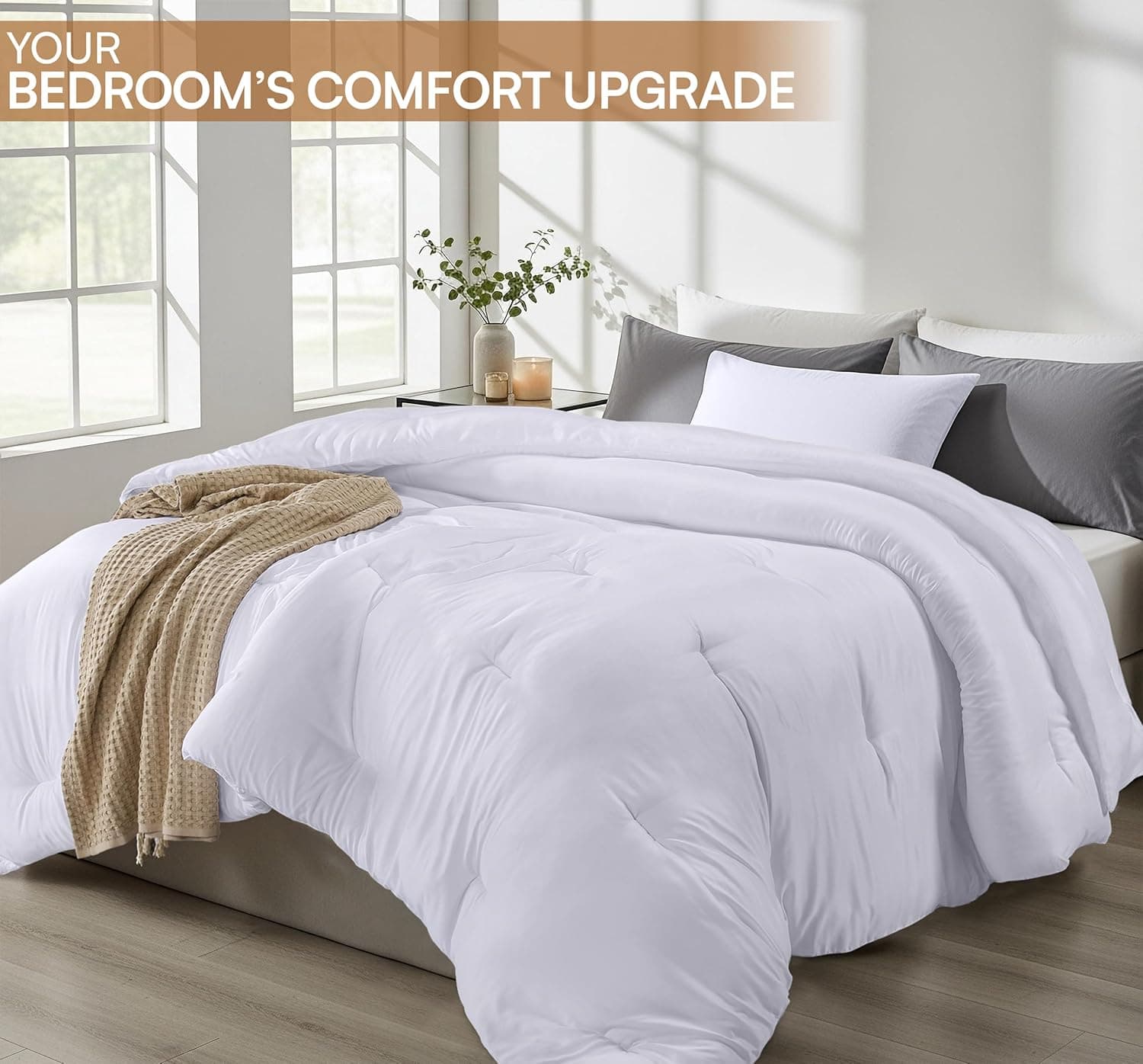 Utopia Bedding Edredom King acolchoado alternativo para todas as estações - Enchimento de edredom com abas de canto - Lavável na máquina - Edredom de cama - Branco - Imagem 4