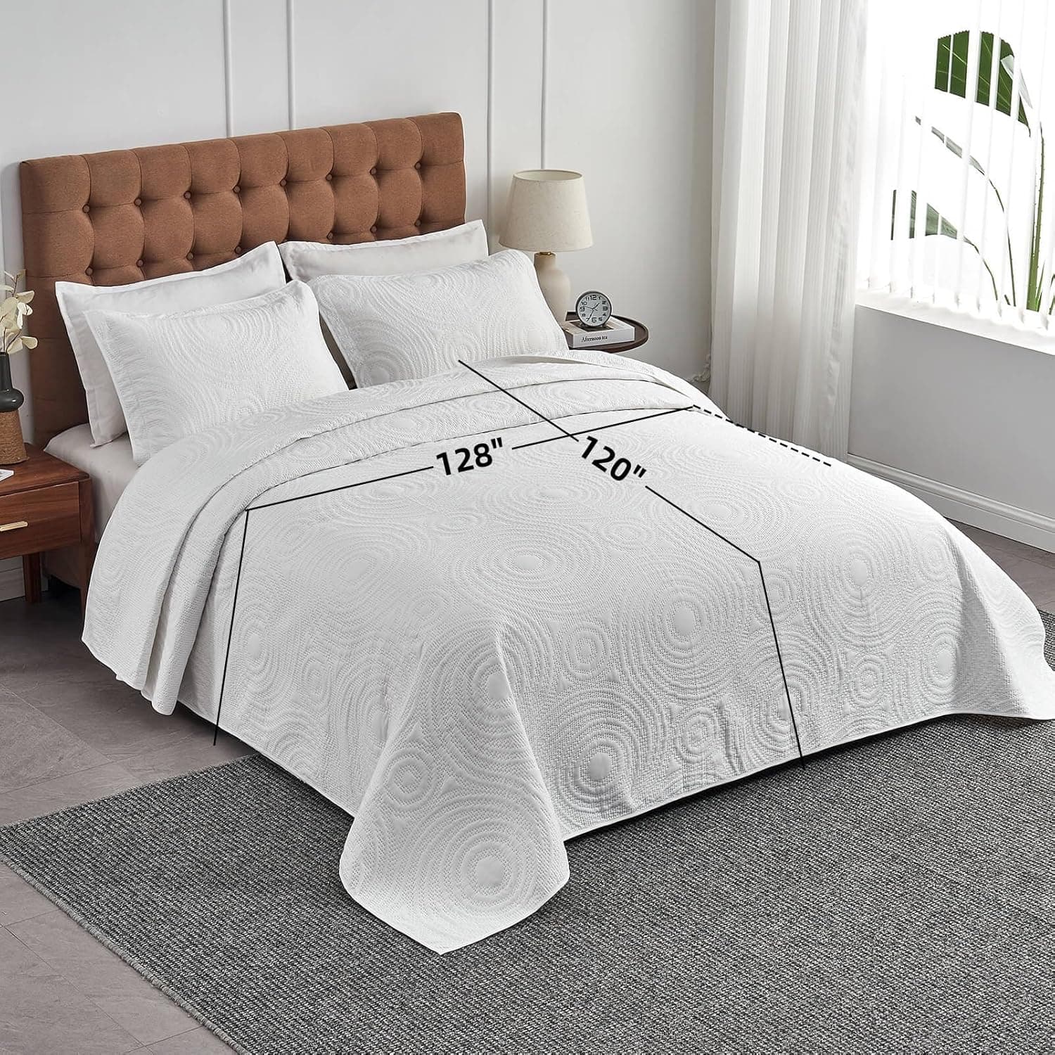 Colchas King grandes 128x120 Conjunto de Colcha Leve para Cama King ou Cal King Extra Alta, Inclui 1 Colcha 2 Fronhas Branca - Imagem 3