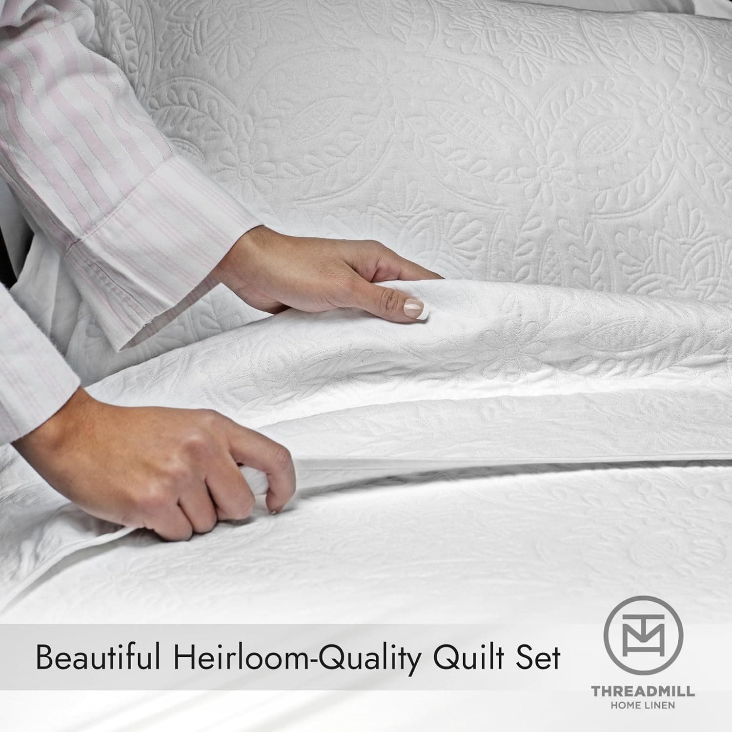 Threadmill Conjunto de cama King Size – Colcha de algodão de bambu macio e leve para o verão conjunto de 3 peças – coberta com padrão de campo de primavera para todas as estações – 1 colcha 2 fronhas – branco - Imagem 4