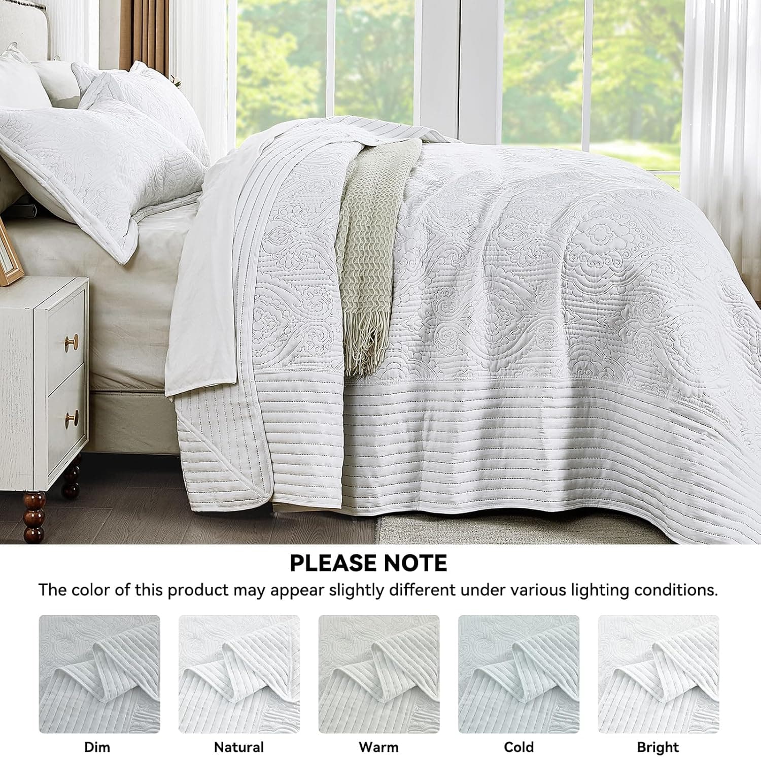 ENJOHOS Colchas King extragrandes 128 x 120, colcha California King, branca, 3 peças, microfibra macia, leve, extra larga, conjunto de cama com estampa vintage boho de verão - Imagem 4