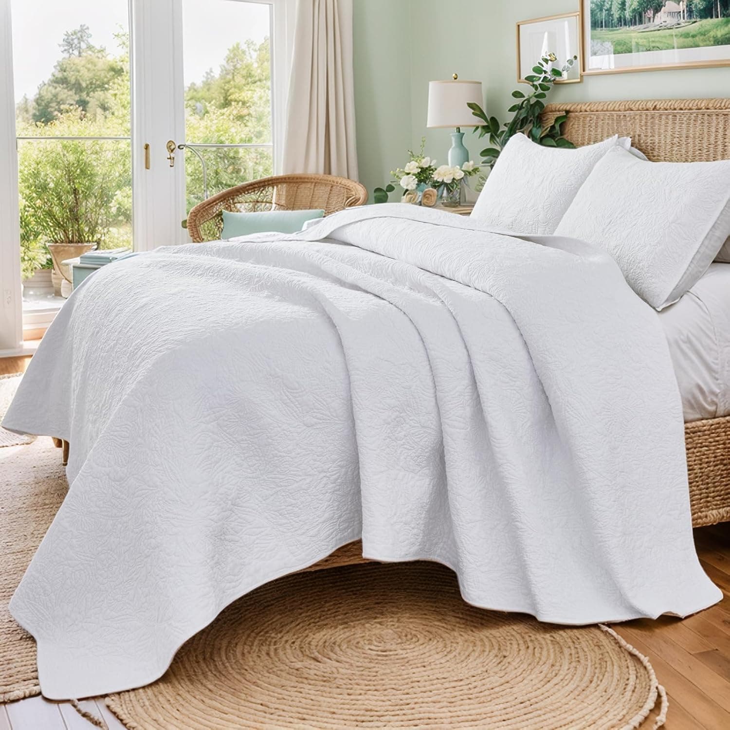 Brandream Colchas brancas king size conjunto de colcha de algodão botânico Matelasse conjunto de colchas de algodão 3 peças - Imagem 3