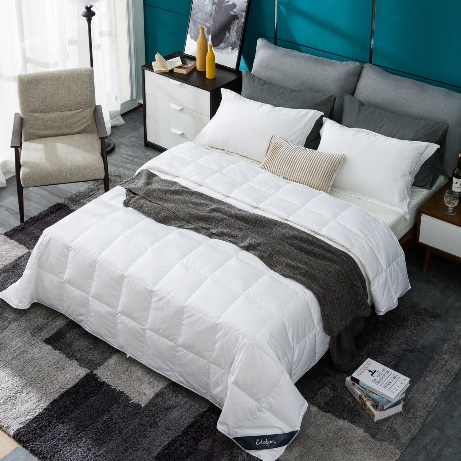 Globon Edredão de pluma/cobertor de verão branco, tamanho Queen, enchimento leve para pessoas que dormem quentes, sem ruído e capa extra macia, 400 ml, potência de enchimento 750, com gravatas, branco - Imagem 3