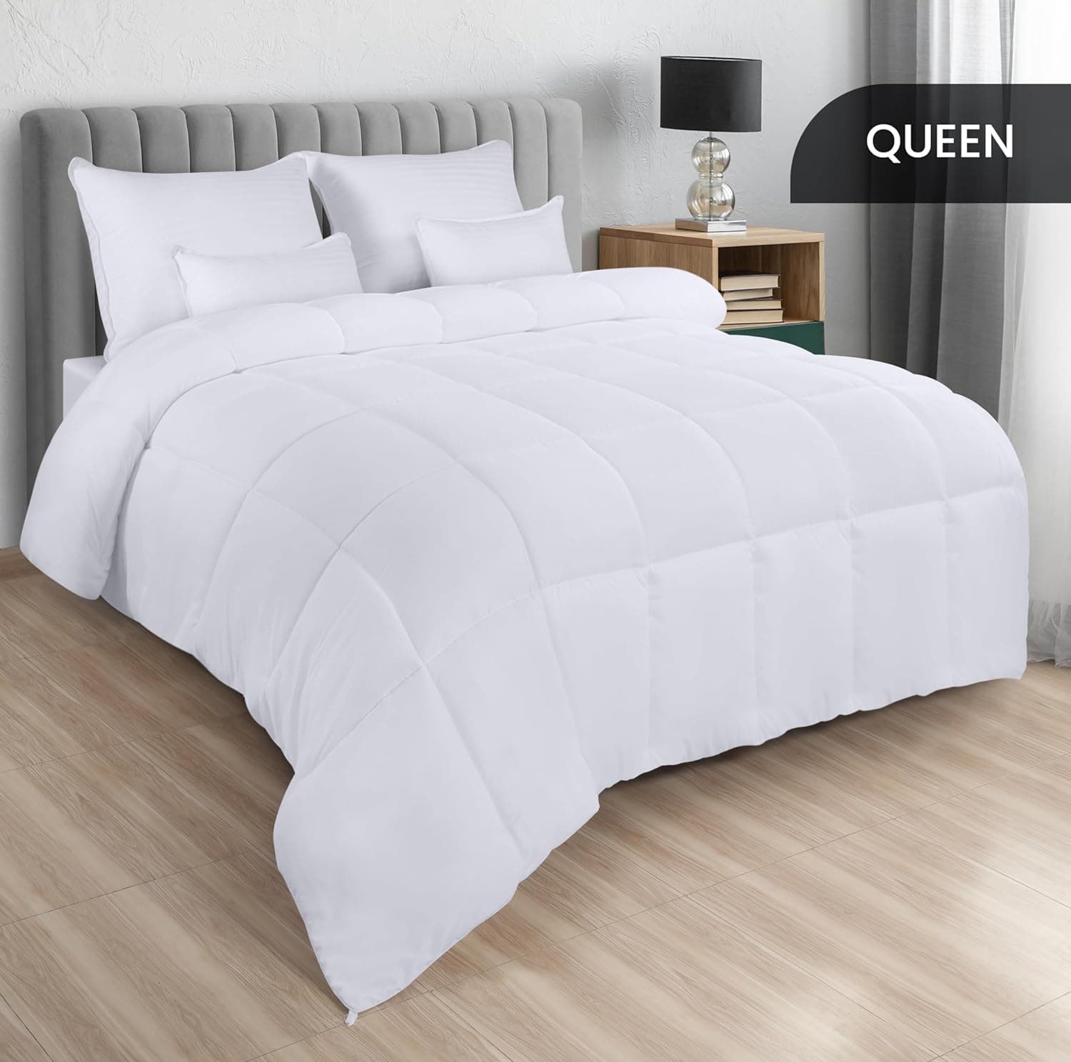 Utopia Bedding Edredom alternativo de plumas (Queen, Branco) – Edredom para todas as estações – Enchimento de fibra siliconada de pelúcia – Costurado em caixa - Imagem 4