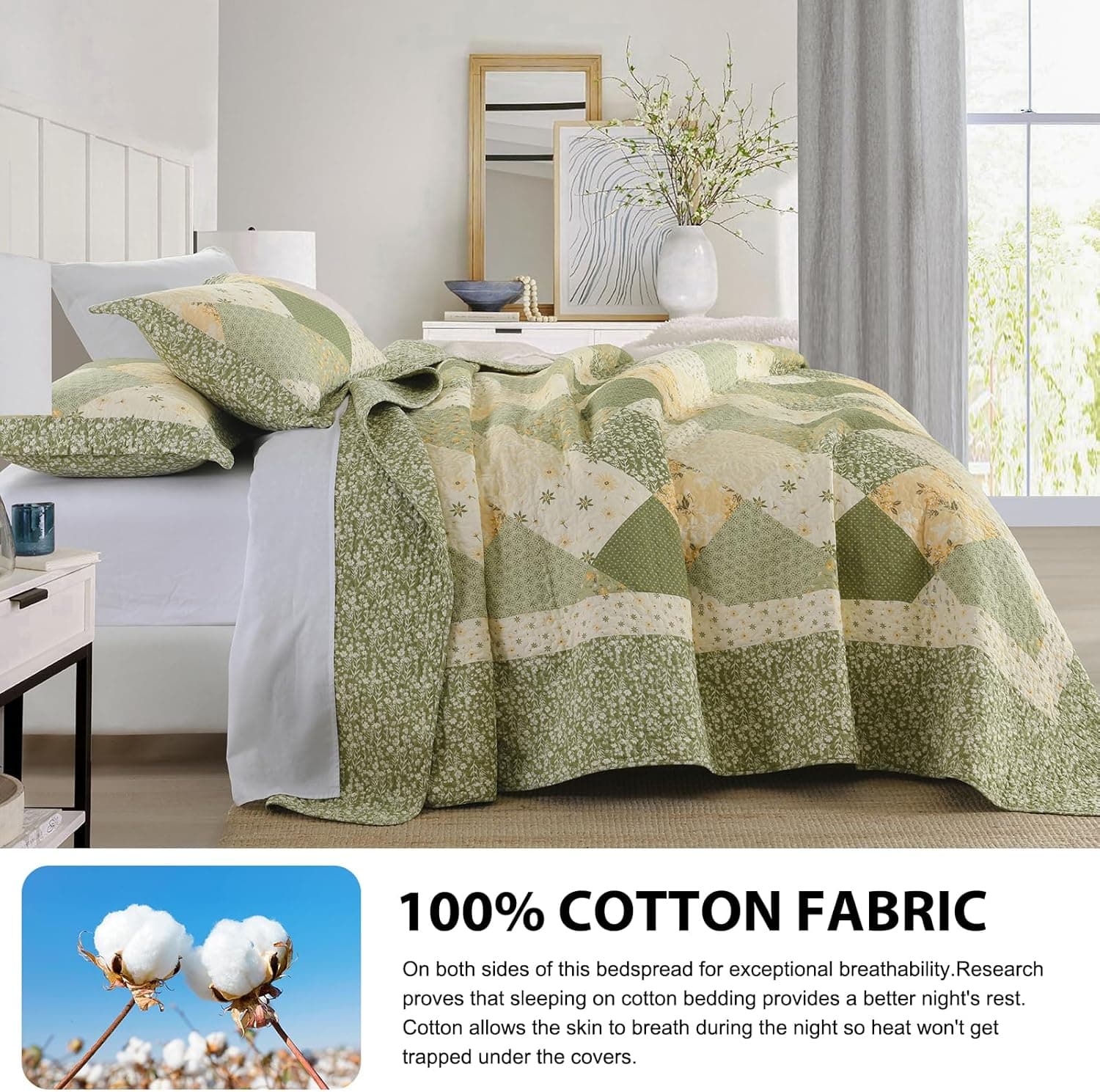 DDUOXIN Colchas florais - Colcha de algodão reversível para casa de fazenda com 2 fronhas - Imagem 4