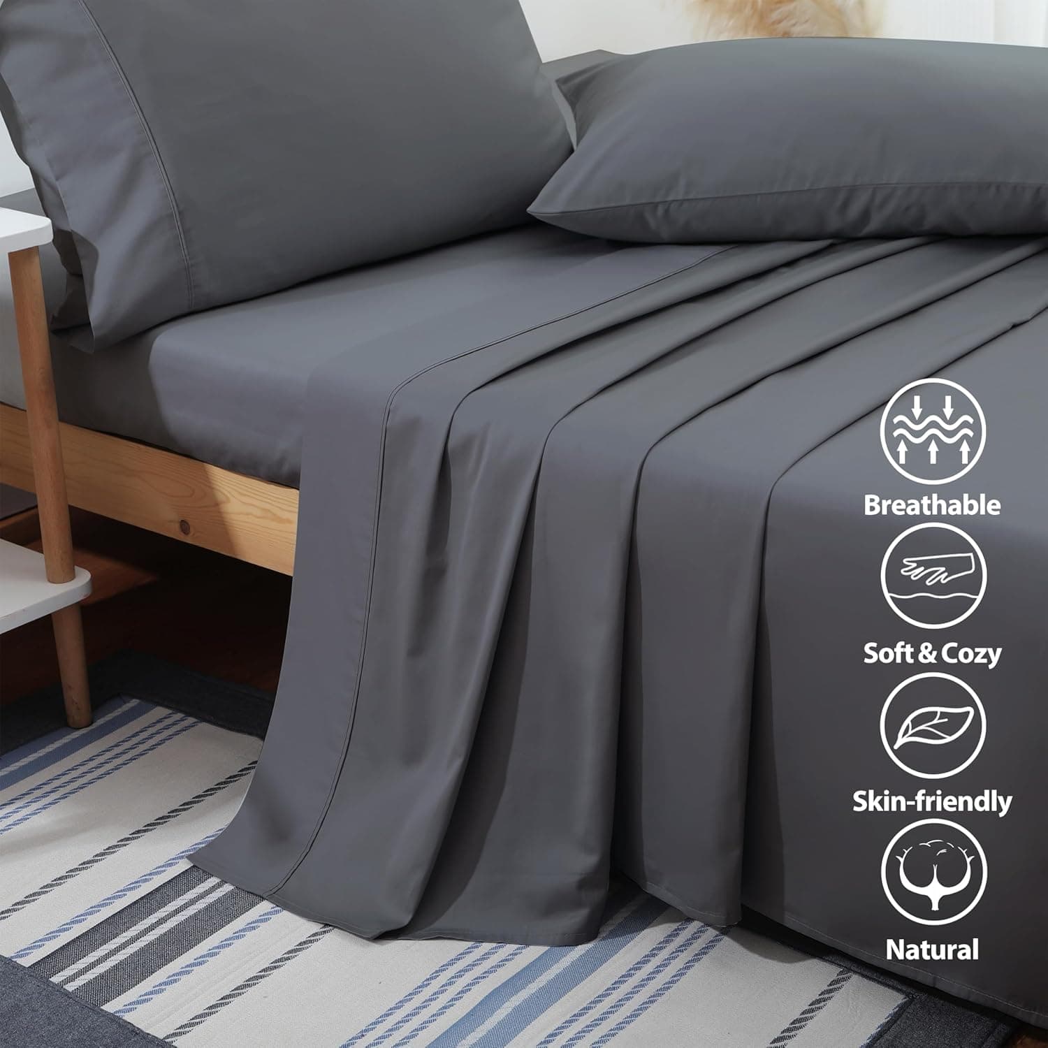 Pacote com apenas 2 lençóis de cima, tamanho Queen, 400 fios, 100% algodão egípcio - resistente a rugas, desbotamento, manchas (cinza escuro, queen, pacote com 2) - Imagem 4